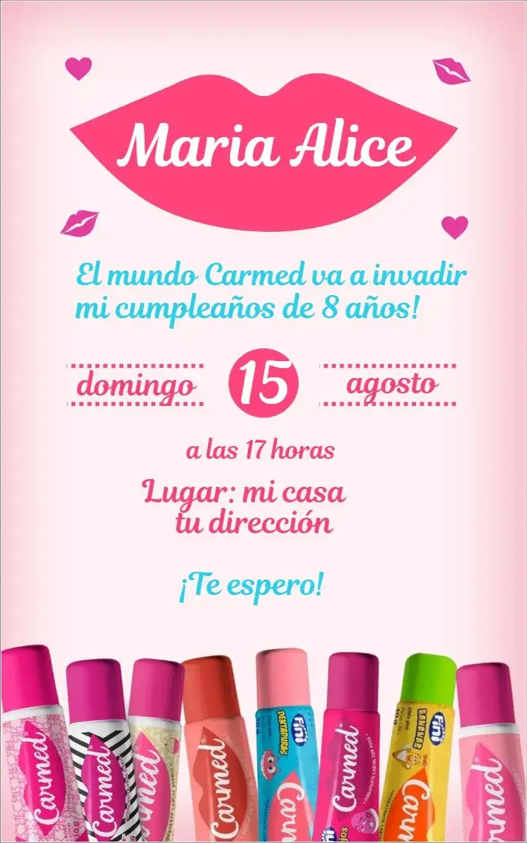 Invitación Carmed 1 – tema Cumpleaños colores vibrantes, lúdico, moderno, divertido, temática infantil, ilustraciones encantadoras