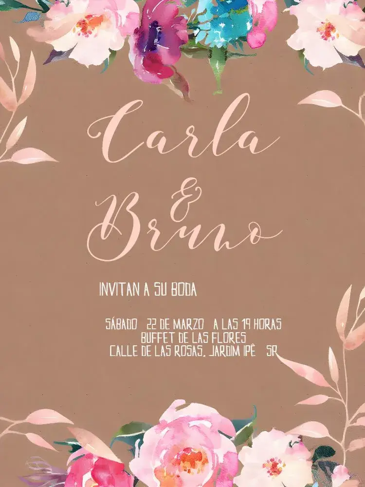 Invitación Boda Floral - Flores Rosa editable y personalizable
