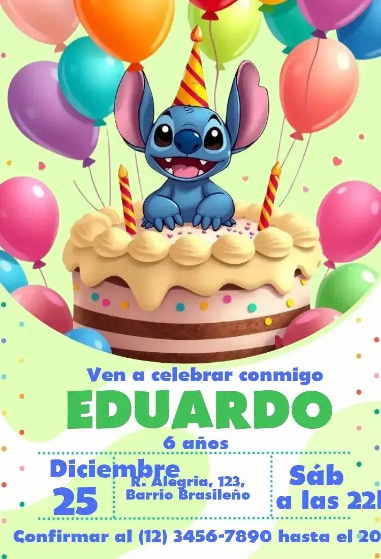 Invitación Globos de Stitch