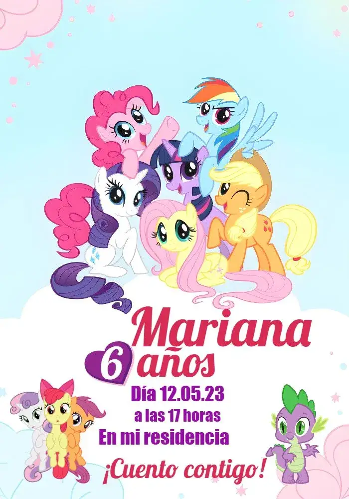 Invitación Mi Pequeño Pony Poney – tema Cumpleaños Infantil colorido, mágico, infantil, divertido, fantasía