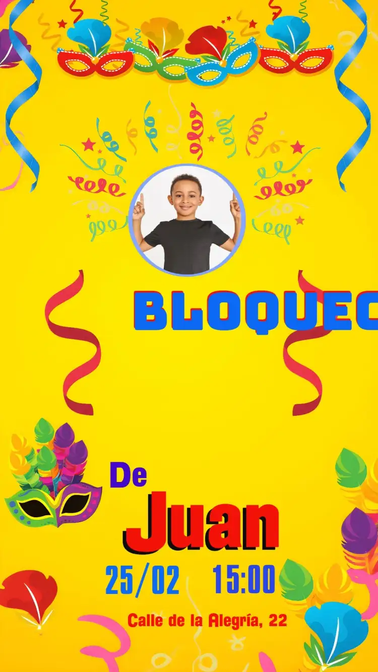 Invitación Carnaval Con Foto Hija – tema Fechas Conmemorativas carnaval, colorido, divertido, festivo, brincalhón