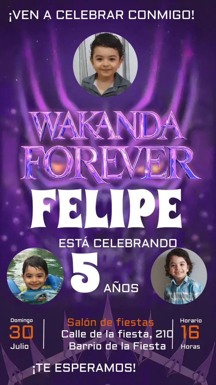 Invitación Wakanda Para Siempre Con Foto Blanco