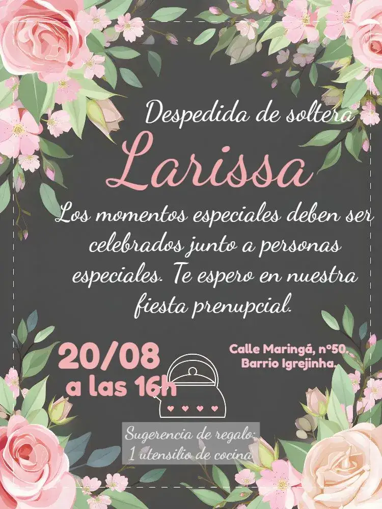 Invitación Despedida de Cocina Floral Gris – tema Despedida de Soltera floral, moderno, gris, rosa, pizarra, minimalista