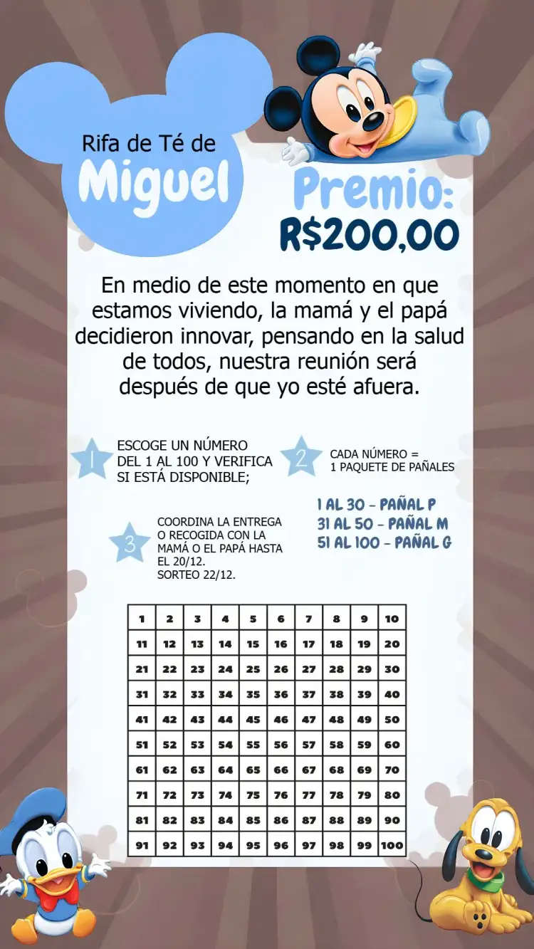 Invitación Chá Rifa Mickey Mouse Bebé / – tema Té Rifa Mickey Mouse, azul y blanco, divertido, infantil, moderno
