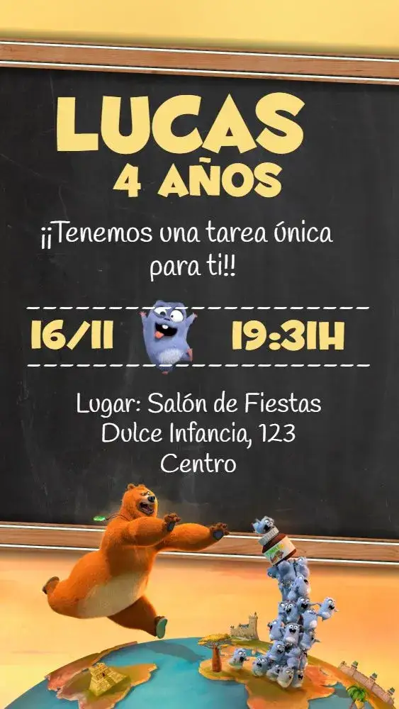 Invitación Grizzy Y Los Lemmings Infantil – tema Más buscados colorido, divertido, moderno, ilustraciones animadas, aventura, infantil