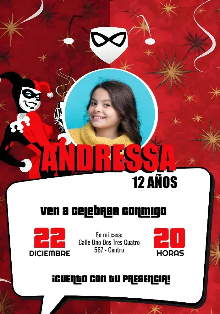 Invitación Arlequina Con Foto Blanco