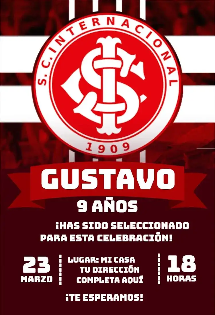 Invitación Internacional 2 – tema Cumpleaños fútbol, moderno, colorido, deportivo, temático