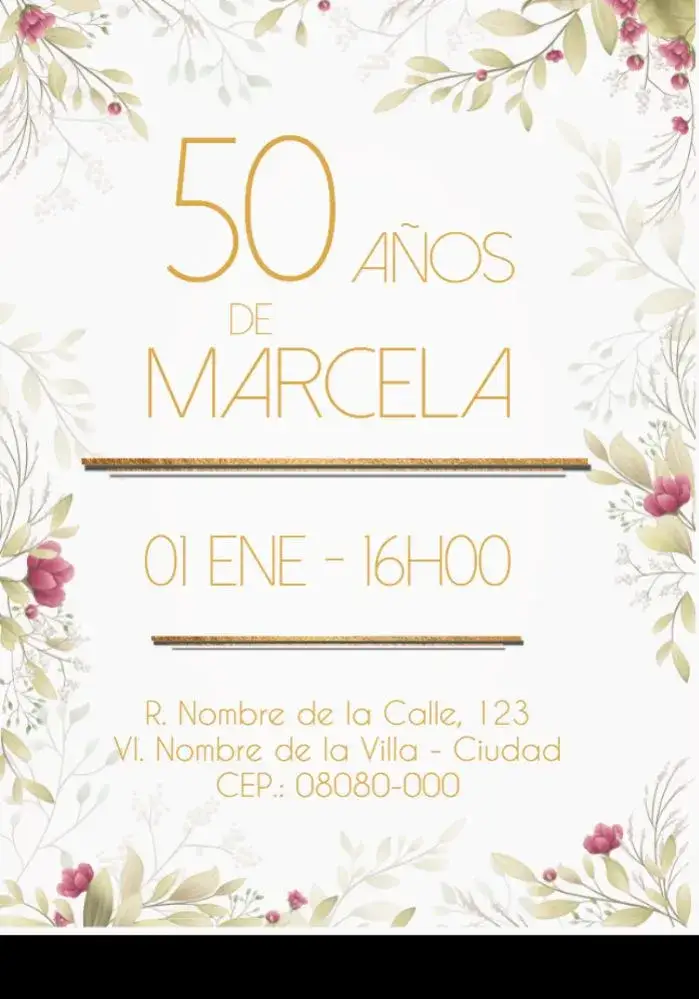 Invitación Virtual 50 Anos Geométrico – tema 15 años geométrico, dorado, art deco, elegante, moderno, minimalista