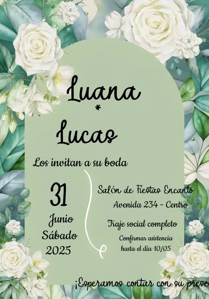 Invitación Boda Floral Verde Civil