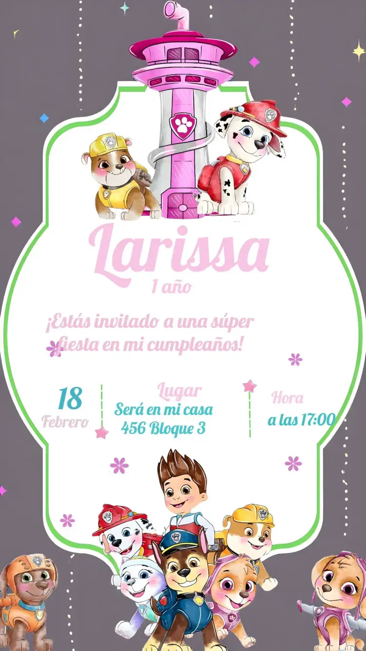 Invitación Patrulla Canina Acuarela