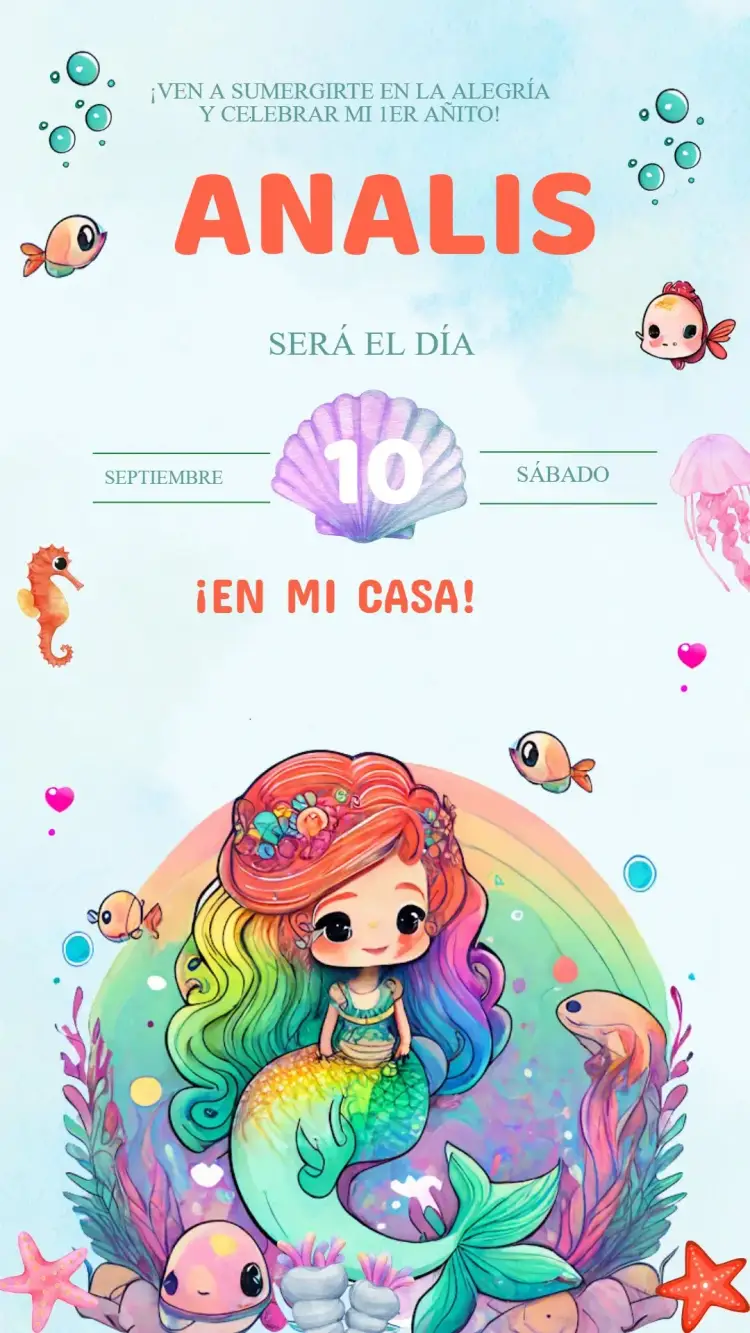 Invitación Cumpleaños Sirena Fondo del Mar