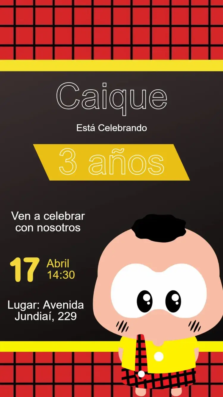 Invitación Invitación Digital de Cascão Infantil Editable y Personalizada - Turma da Mônica – tema Cumpleaños Infantil colorido, divertido, infantil, juguetón, temático, moderno
