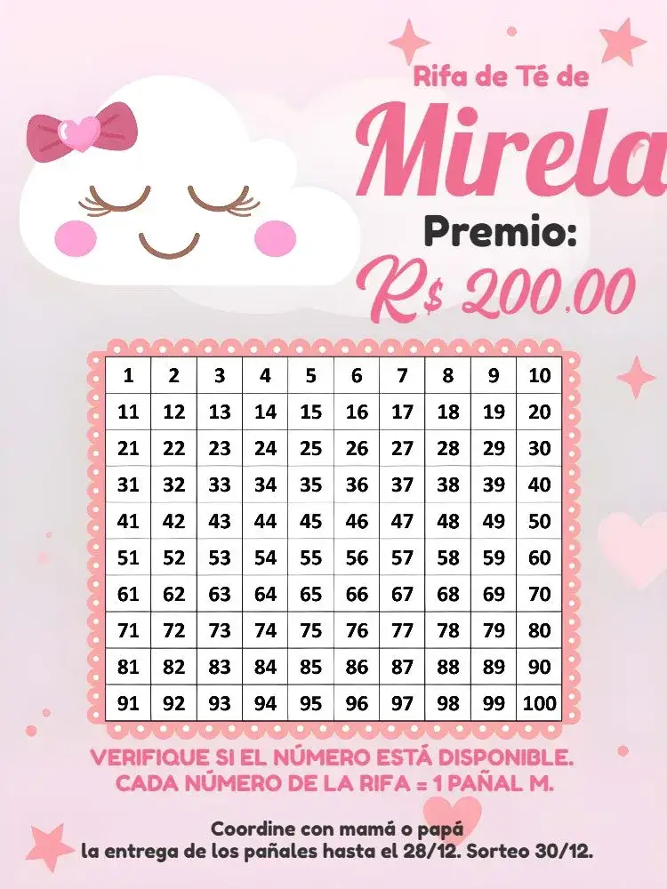 Invitación Té de Pañales Lluvia de Amor Bebé – tema Té Rifa rosa, blanco, negro, nubes, lluvia, moderno
