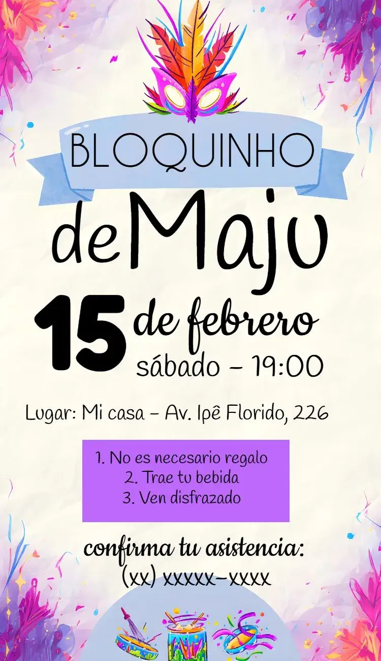Invitación Fiesta Carnaval Feriado