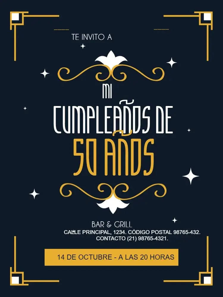 Invitación 50 Años Celebración Oscura editable y personalizable