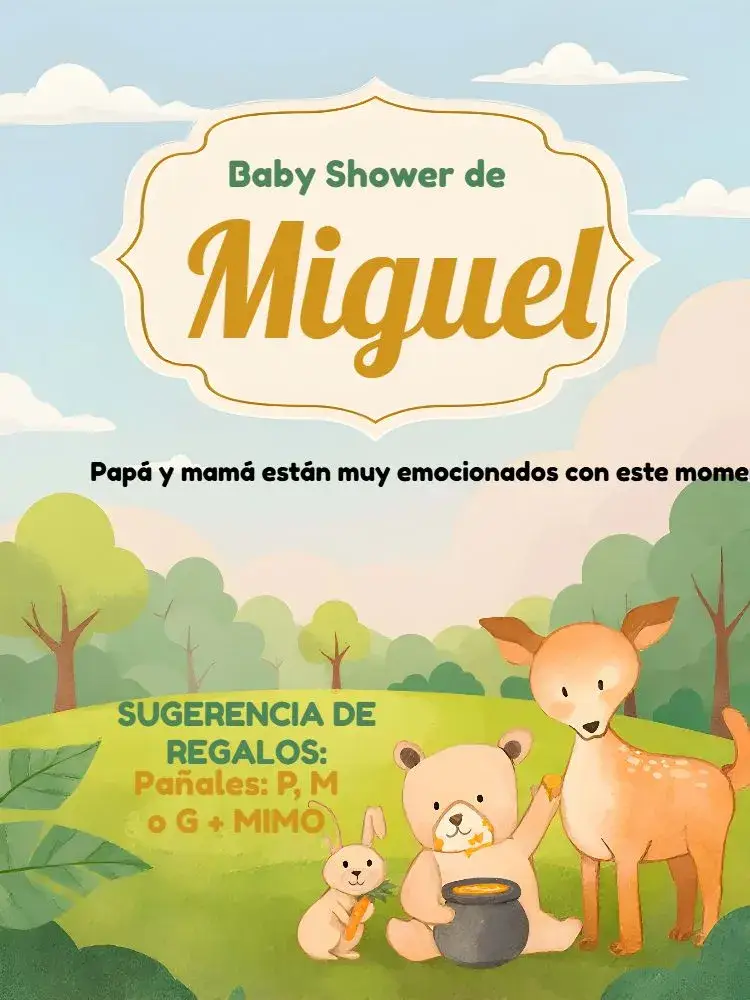 Invitación Baby Shower Bosque Encantado Dorado
