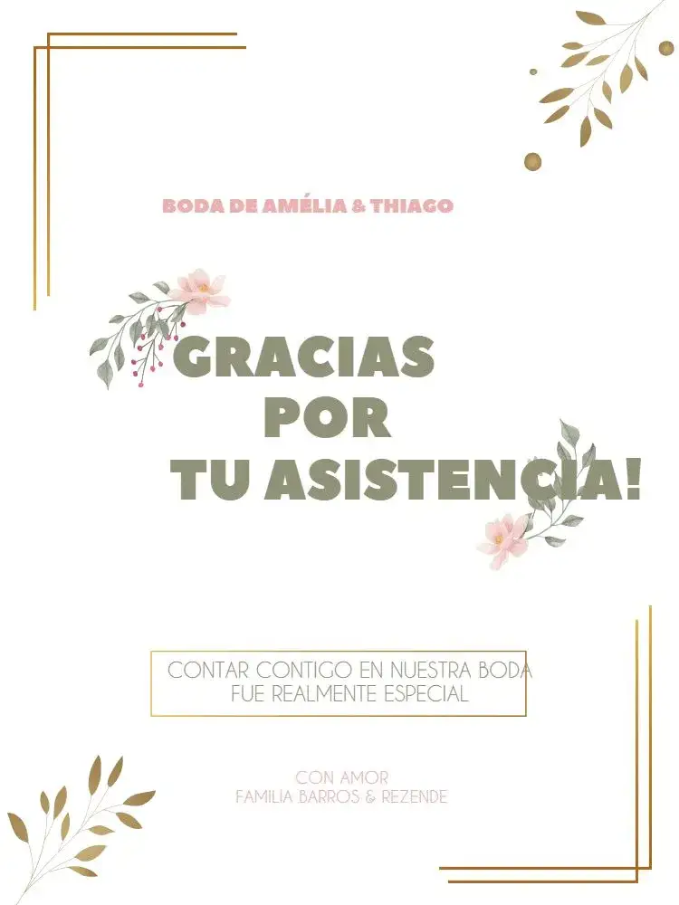 Tarjeta De Agradecimiento Presencia Boda Elegante Rosa