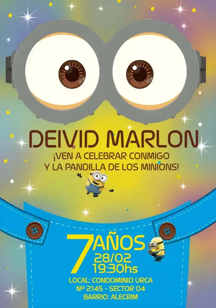 Invitación Minions Infantil – tema Cumpleaños Infantil divertido, colorido, infantil, animado, temático, lúdico