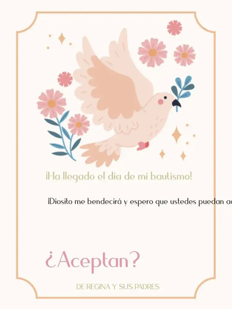 Invitación Para Padrinos De Bautismo Paloma Cruz – tema Baby Shower floral, delicado, rosa claro, religioso, infantil, moderno