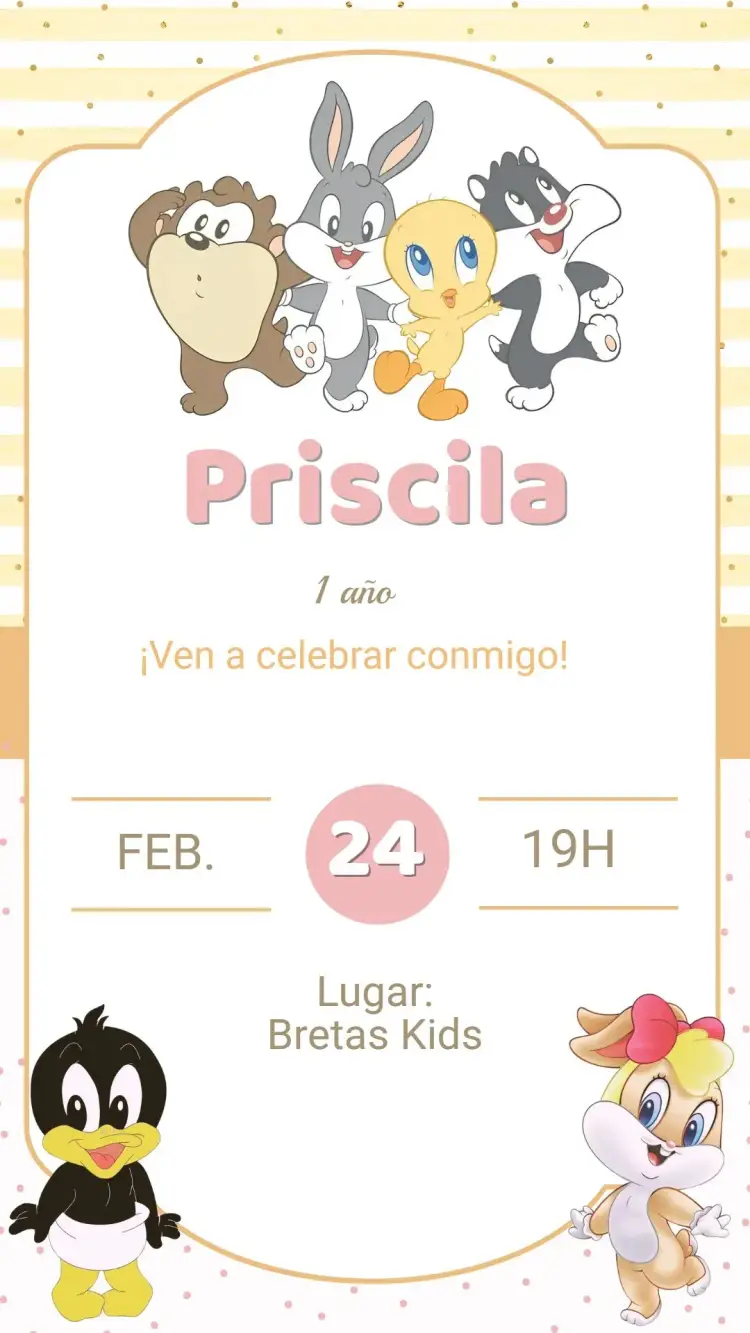 Invitación Cumpleaños Baby Looney Tunes