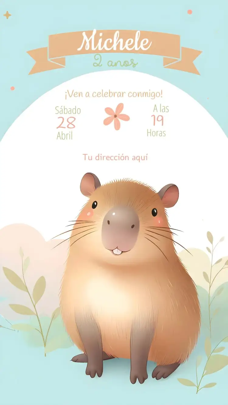 Invitación Capibara Acuarela Tierno – tema Cumpleaños Infantil acuarela, tierno, delicado, rosa, infantil, niño