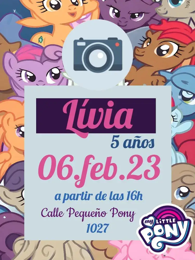 Invitación My Little Pony Con Foto Infantil – tema Cumpleaños Infantil colorido, fantasía, infantil, lúdico, rosa, divertido