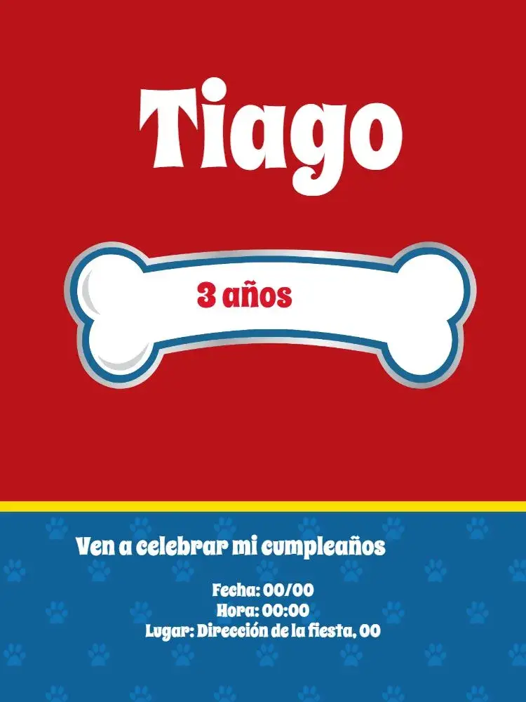 Invitación Perro Hueso Cachorro