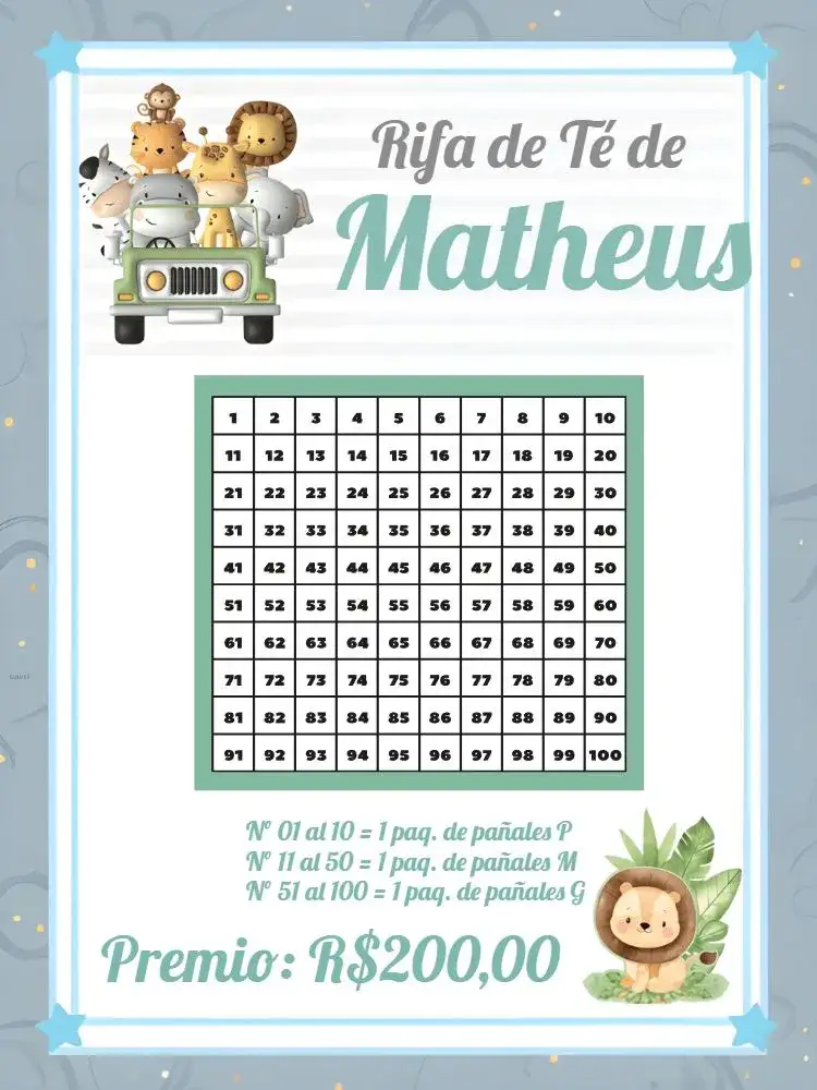 Invitación Baby Shower Safari Raffle – tema Té Rifa safari, animales, verde y blanco, hojas tropicales, infantil, divertido