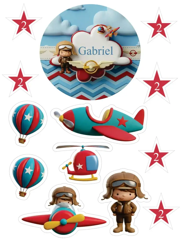 Invitación Aviador – tema Topper de torta avión, nubes, azul claro, divertido, infantil, temático