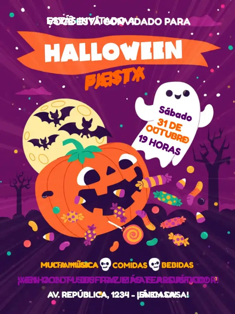 Invitación Halloween Rosa – tema Fechas Conmemorativas colores vibrantes, estilo lúdico, elementos gráficos divertidos, diseño moderno, tema de Halloween, inspirado en fiesta