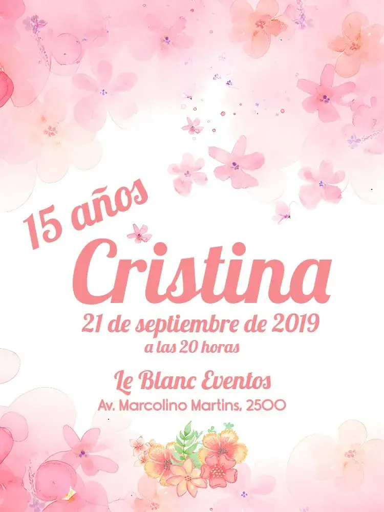 Invitación De 15 Años Floral - Rosa Blanco editable y personalizable
