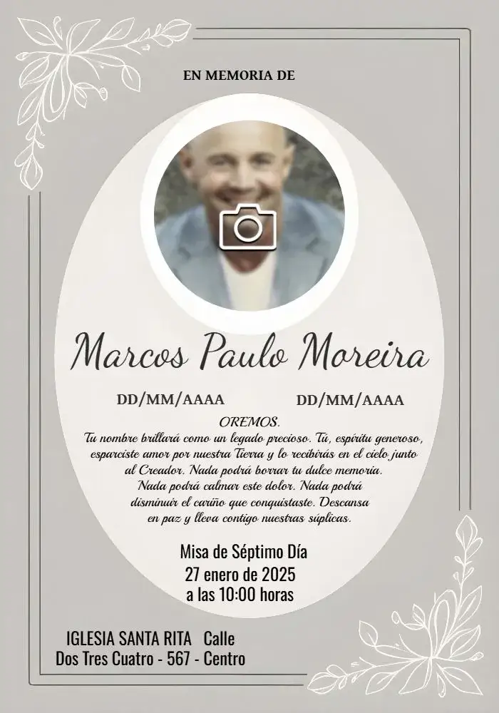 Invitación Misa De Séptimo Día Con Foto Estrella – tema Fechas Conmemorativas minimalista, elegante, sutil, moderno, clásico, acogedor