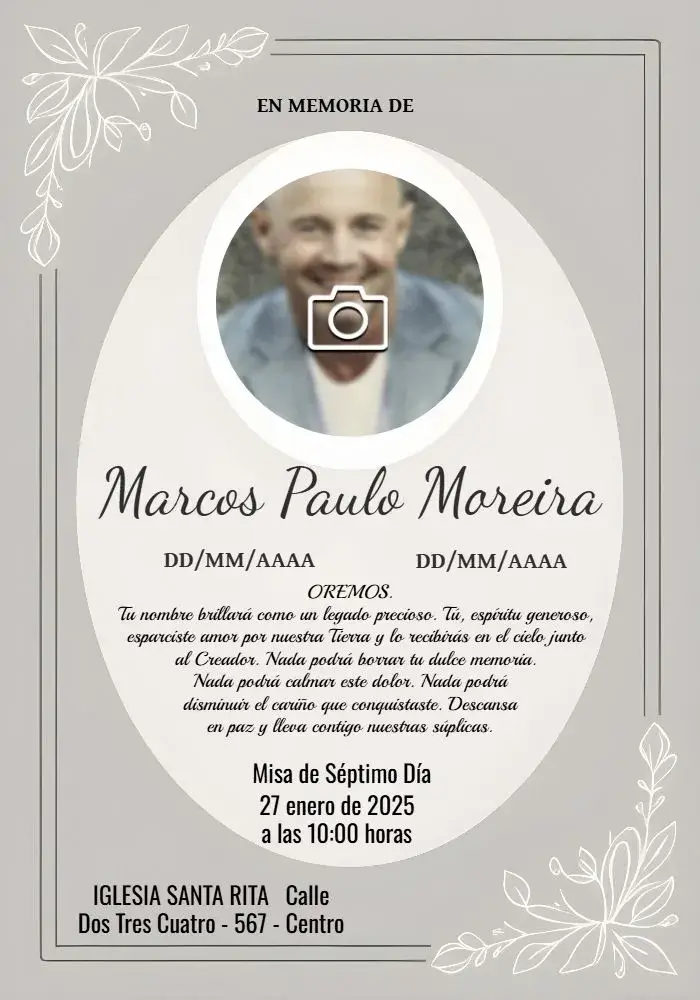 Invitación Misa De Séptimo Día Con Foto Estrella