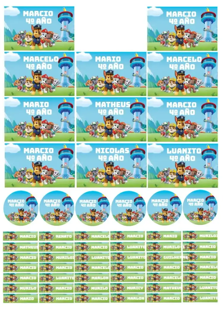 Invitación Etiqueta Escolar Patrulla Canina Tag – tema Cumpleaños Infantil colorido, infantil, temático, divertido, moderno