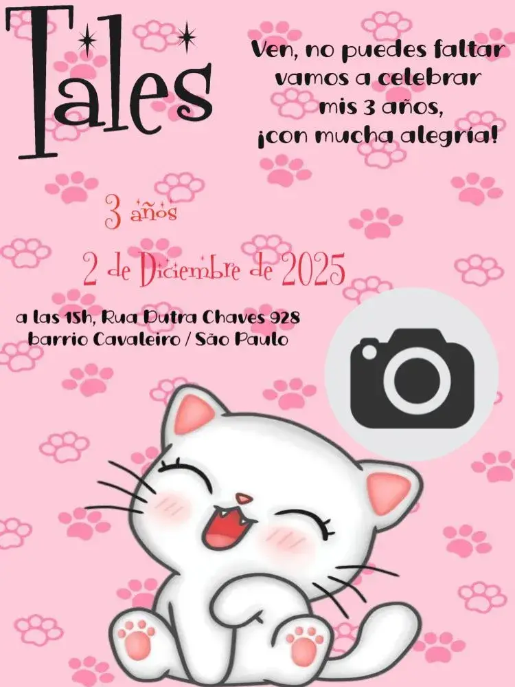 Invitación Gato Con Para Editar Digital