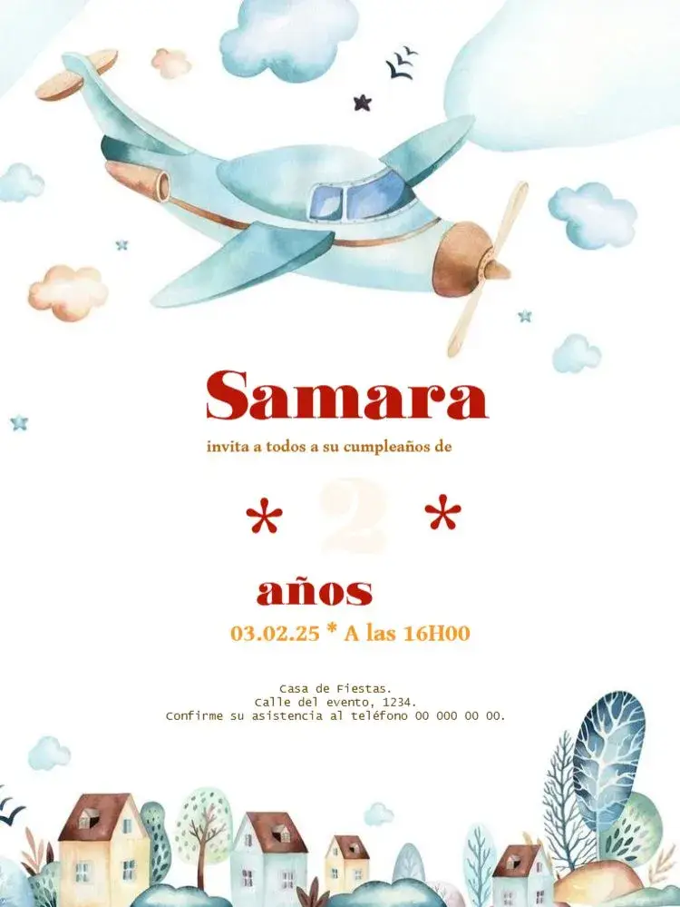 Invitación Avión Para Editar Infantil