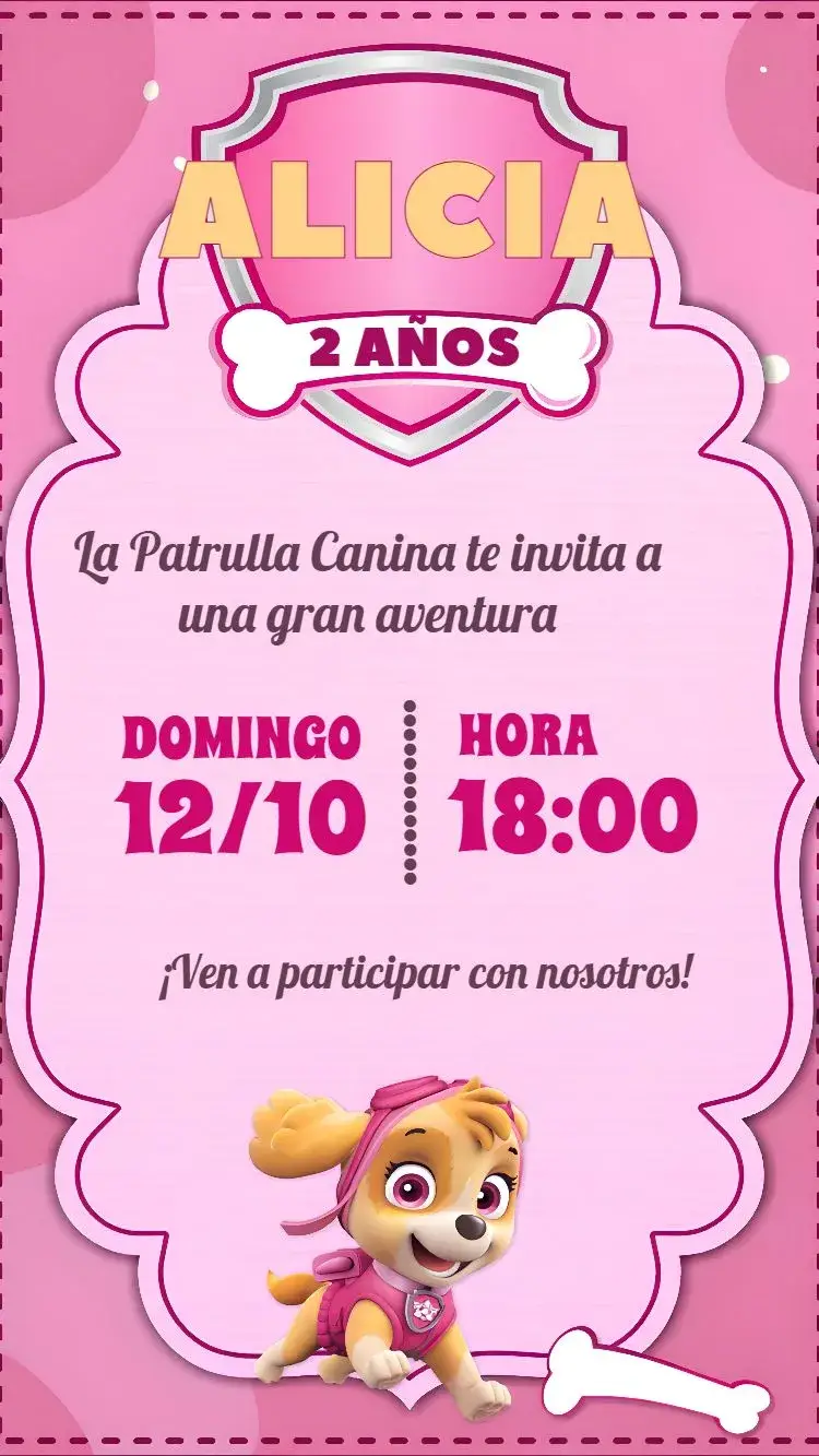 Invitación Patrulla Canina Skye Pink