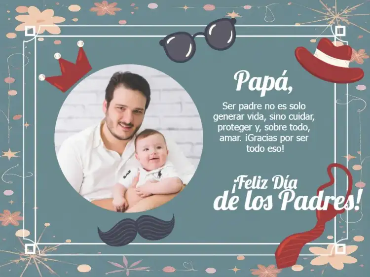 Tarjeta Del Día Del Padre Con Foto Azul