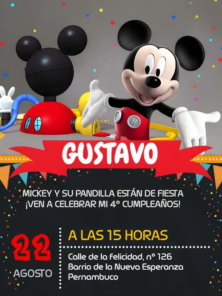 Invitación Mickey Mouse Naranja