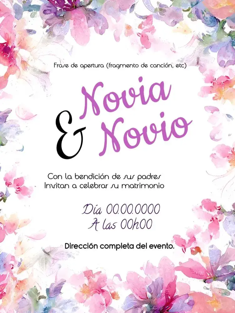Invitación Boda Floral Lila editable y personalizable