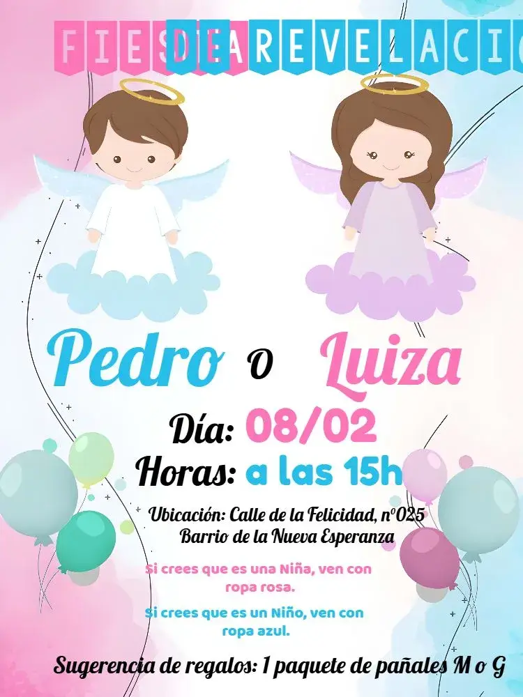 Invitación Chá de Revelación Angelito y Angelita Pañal