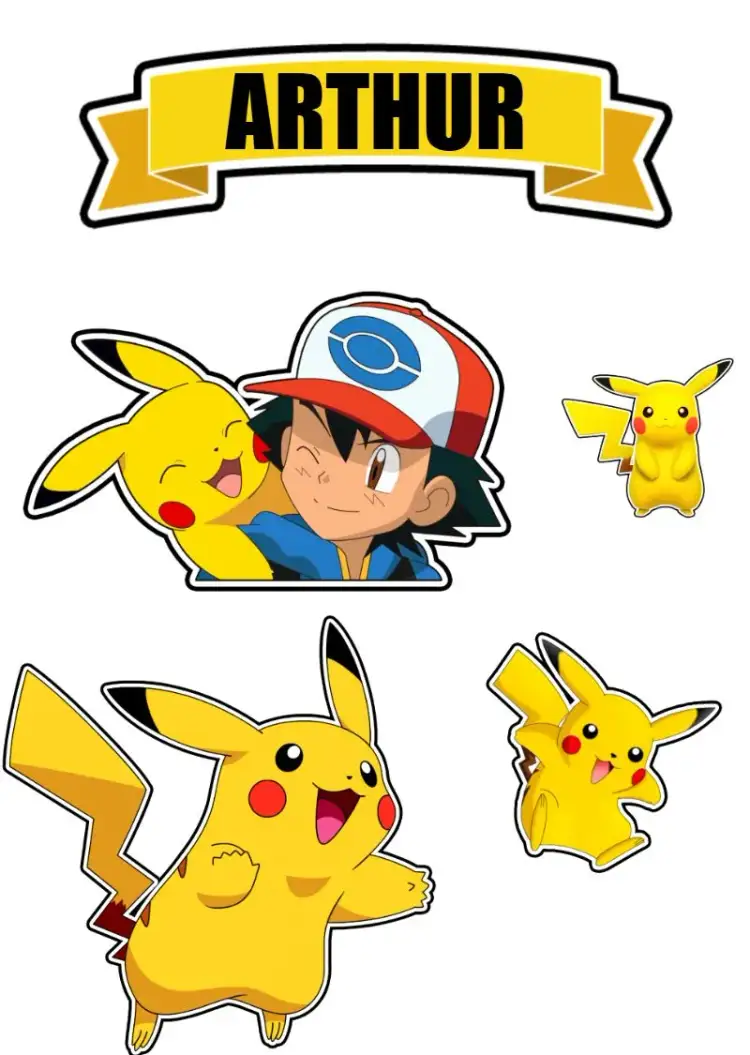 Invitación Topo De Pastel Pokemon Pikachu – tema Topper de torta amarillo, divertido, lúdico, colorido, temático
