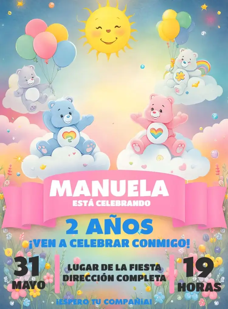 Invitación Os Ositos Cariñosos Osos – tema Cumpleaños Infantil colorido, lúdico, animado, infantil, fofo
