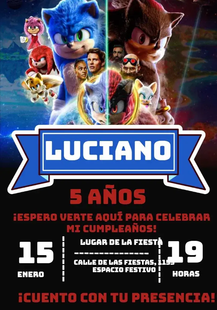 Invitación Fiesta Sonic The Hedgehog