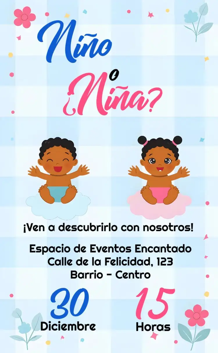 Invitación Chá de Revelación Niño o Niña Black
