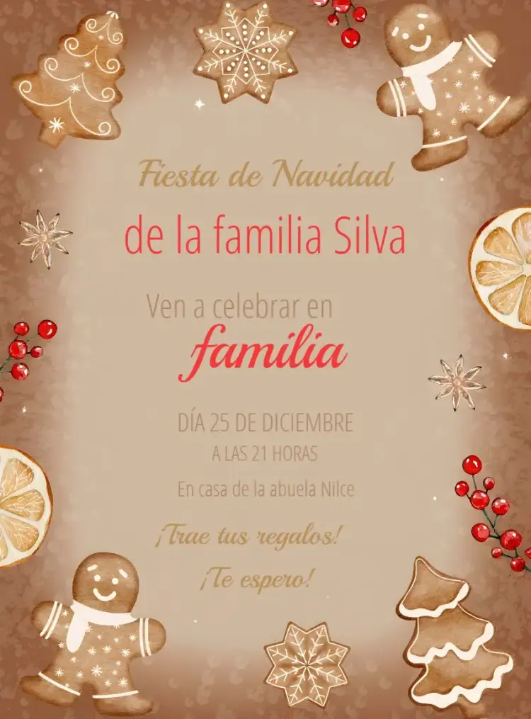 Invitación Fiesta De Navidad Regalos de Pan de Jengibre