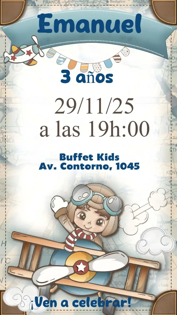 Invitación Aviador – tema Cumpleaños Infantil