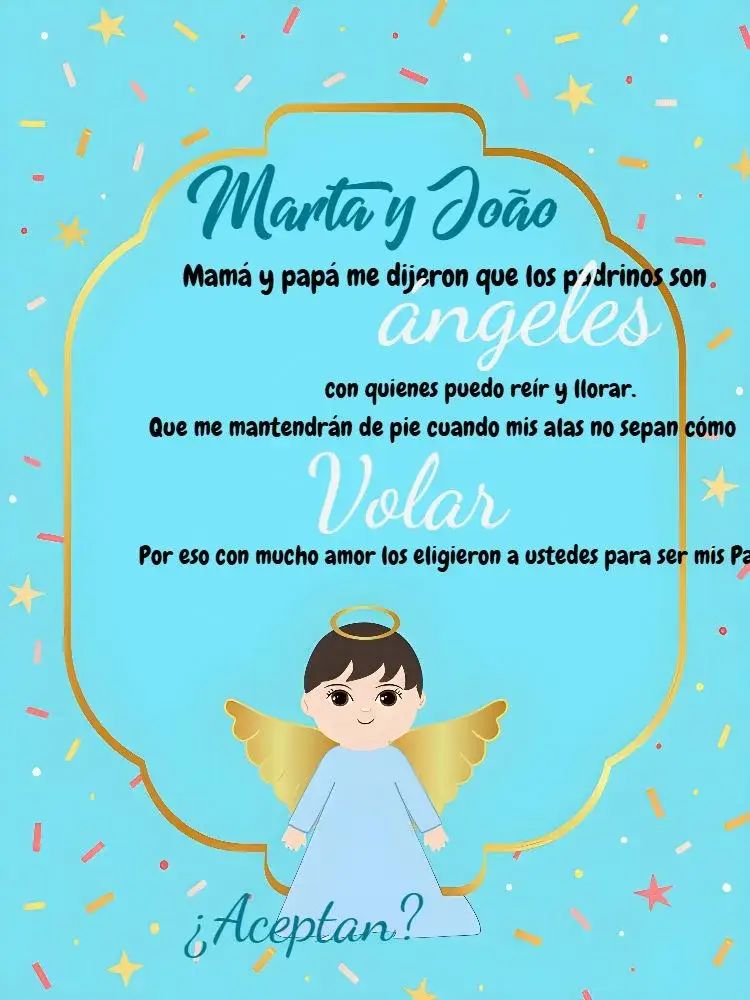 Invitación Para Padrinos Angelito Azul