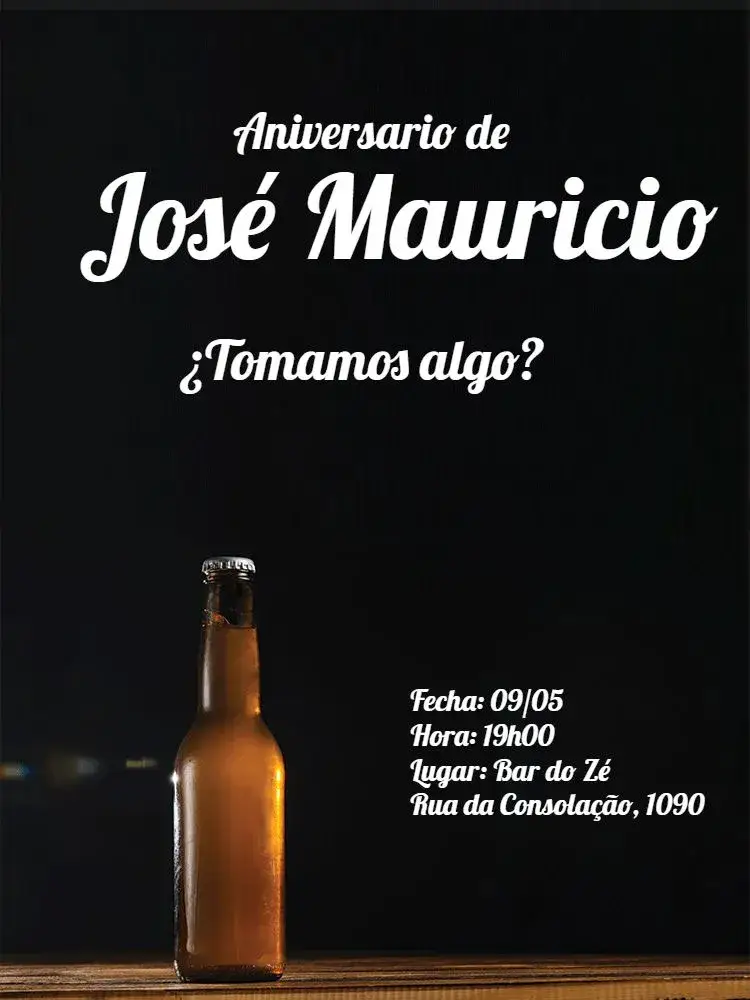 Invitación Cerveza Online – tema Cumpleaños negro, bar, moderno, relajado, adulto