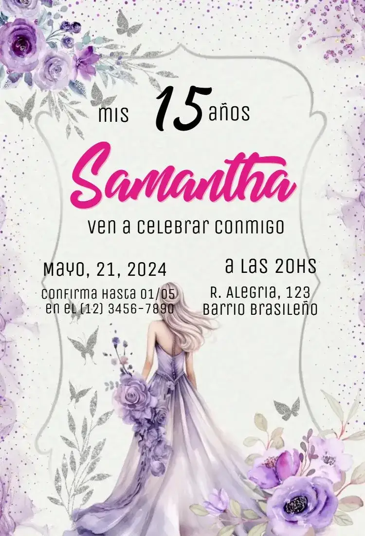 Invitación Quinceañera 15 años – tema 15 años floral, romántico, elegante, rosa, moderno, delicado